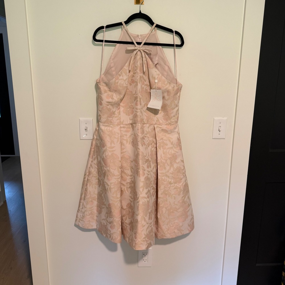 Gal‎ Meets Glam Collection Pink Gold Floral Jacquard Halter Dress Size 16 NEW